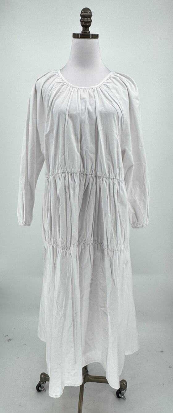 Sundry White Woven Cotton Long Puff Sleeve Tiered Maxi Dress Sz 1 US S NEW